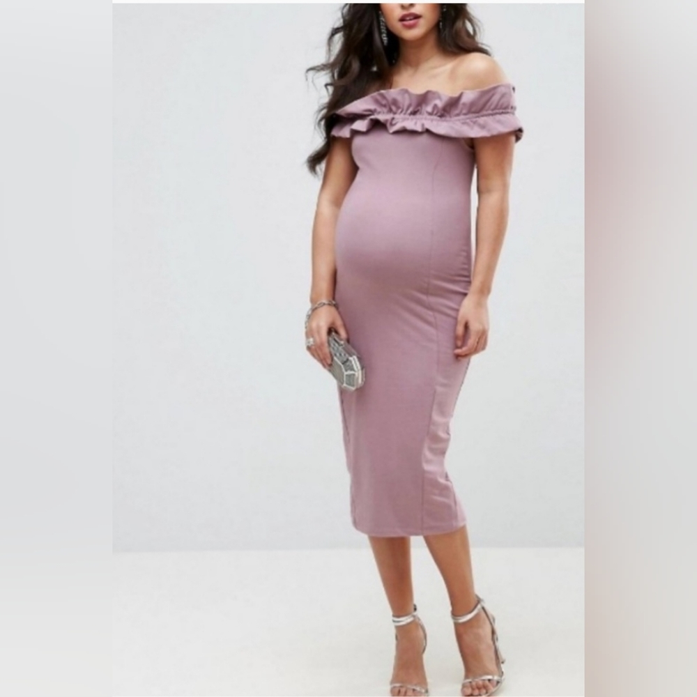 ✨️Host Pick✨️ ASOS maternity cocktail dress / off-shoulder ruffles / size L (14)